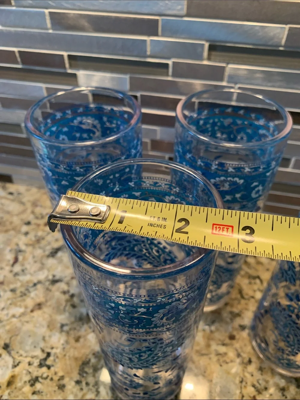 Pier 1 Blue Paisley Pattern Tall Glasses
